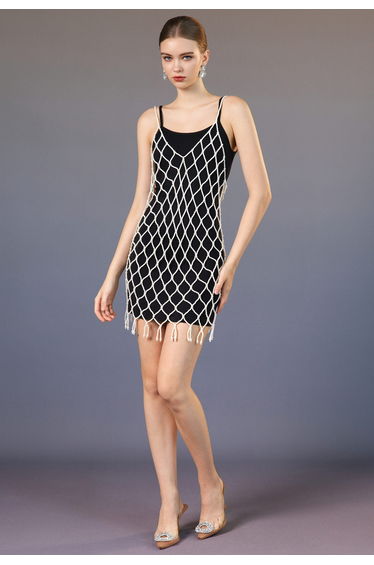Hand-Beaded Pearl Lattice Tassel Cover Up for Cocktail Evening Party & Date Night Dinner