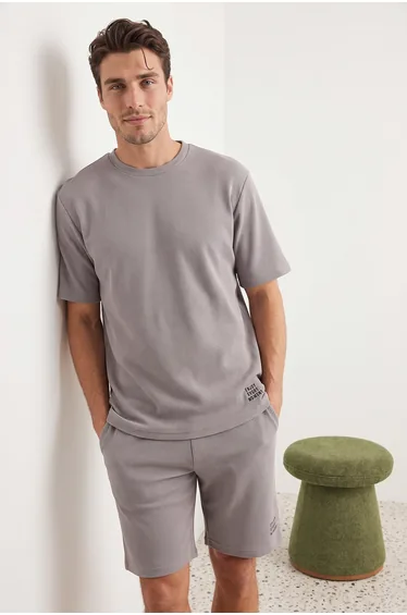 Men's Gray Regular Fit Knitted Pajamas Set