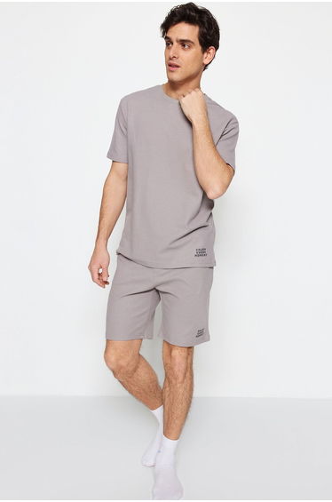 Men's Gray Regular Fit Knitted Pajamas Set