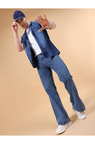 Men Blue Bootcut Loose Fit Jeans