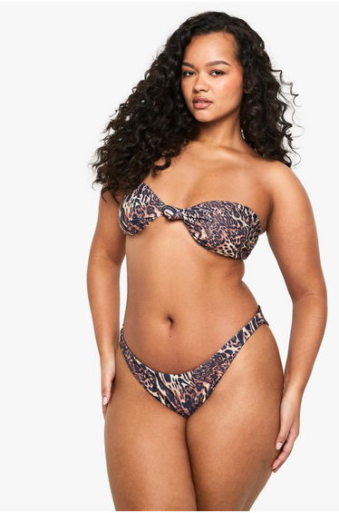 Plus Swimwear Essentials Leopard Bandeau Bikini Top - leopard