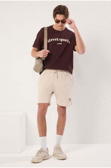 Brown-Stone 2-Piece Tracksuit Set Oversize/Wide Cut 100% Cotton Shorts - T-Shirt