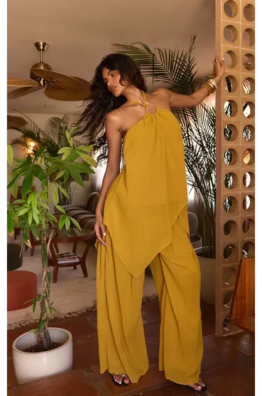 Mustard Flowy Pleated Trousers Co-ord