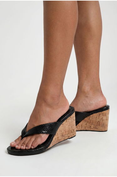 Snake Toe Thong Wedges - black