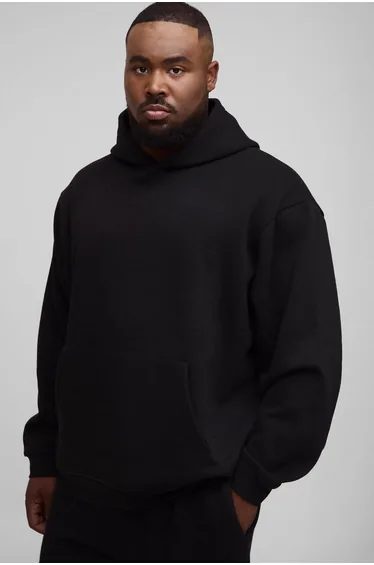 Plus Basic Oversized Over the Head Hoodie - black