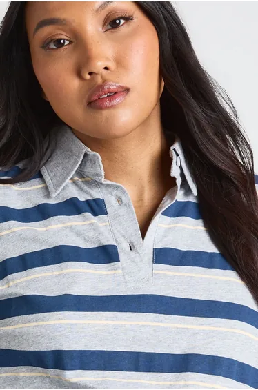 تيشيرت بوهو كحلي بطبعة مخططة بأكمام طويلة - للحوامل