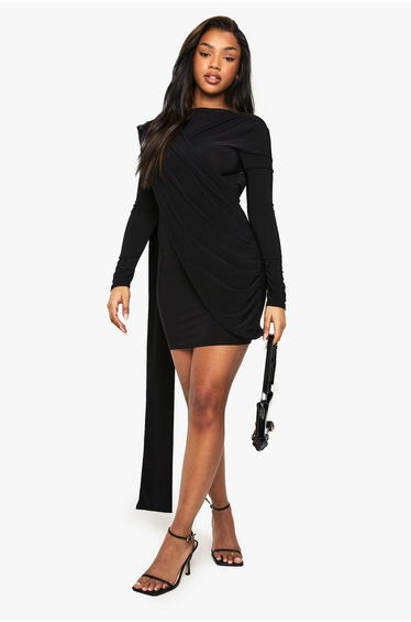 Slinky Drape Backless Mini Dress - black