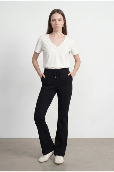 Dilvin Cotton Tencel V-Neck Short-Sleeve Blouse