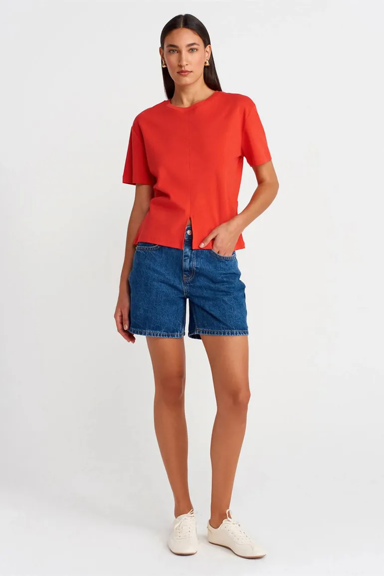 Dilvin Women's Cotton Crew Neck T-Shirt With Slit