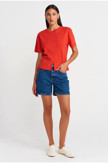 Dilvin Women's Cotton Crew Neck T-Shirt With Slit