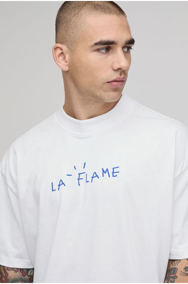 Oversized Travis Scott Flame License Printed T-shirt - white