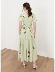 Maya Meadow Green Embellished Keyhole Detail Tiered Midaxi Dress - 1