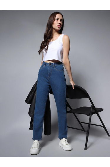 High Rise Straight Fit Clean Look Jeans