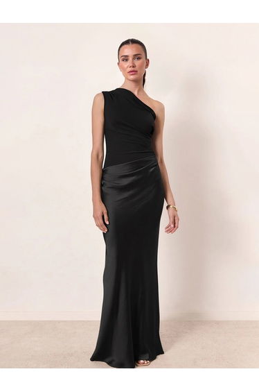 Elegant One Shoulder Neck Pleated Party Maxi Dress