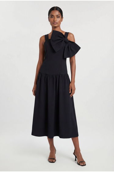Bow Detail Drop Waist Midi Dress