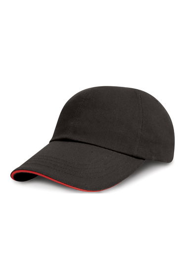 Result Unisex Low Profile Heavy Brushed Cotton Baseball Cap With Sandwich Peak (Pack of 2) - Black/Red