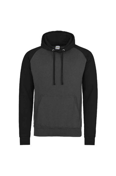 Awdis Mens Baseball Hoodie - Charcoal/Jet Black