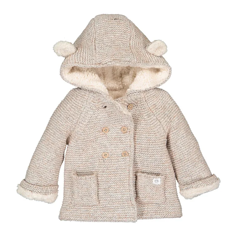 Knitted Hooded Cardigan in Cotton Mix