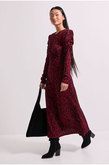 Petite Berry Leopard Keyhole Midi Dress