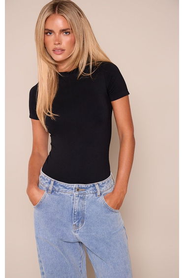 Petite Black Seamless Short Sleeve Bodysuit