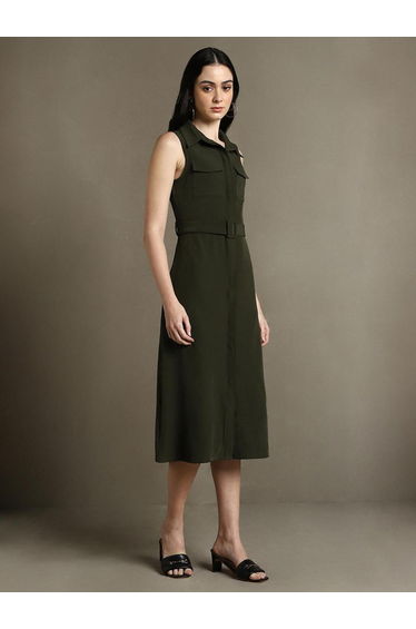 Casual Shirt Collar Sleeveless Dress