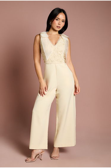 Petite Bow Shoulder Lace Jumpsuit
