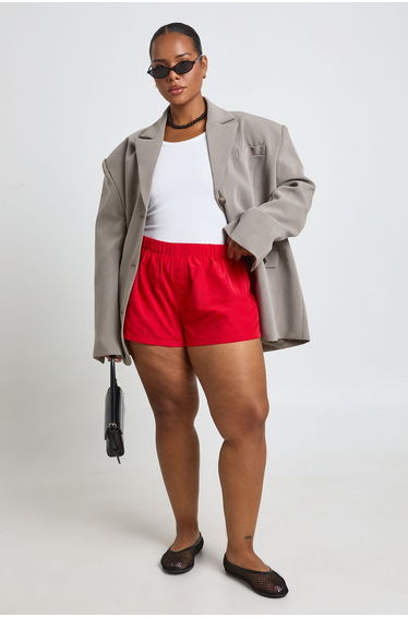 Plus Nylon Boxer Style Runner Shorts - red