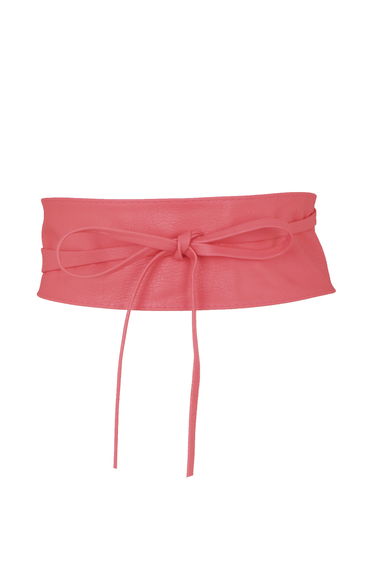 Tie Round Faux Leather Waist Cinch Belt - Coral
