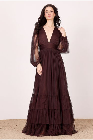Long Sleeve Madison Maxi Dress in Chocolate Plum