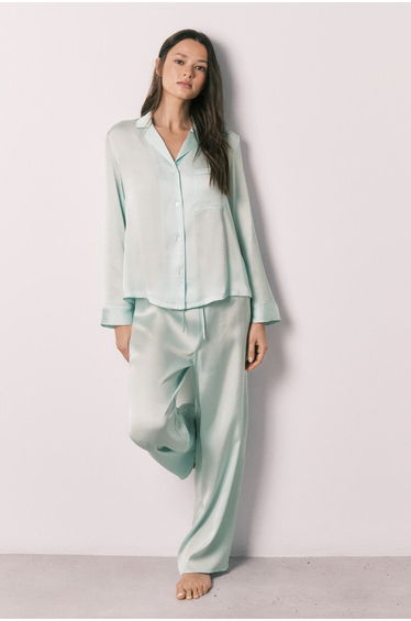 Green satin classic long pyjamas