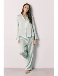 Green satin classic long pyjamas