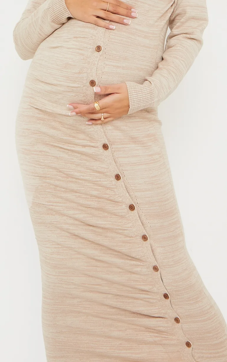 Maternity Stone Knitted Ruched Bump Midi Dress - 3