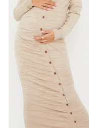 Maternity Stone Knitted Ruched Bump Midi Dress - 3