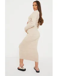 Maternity Stone Knitted Ruched Bump Midi Dress - 1