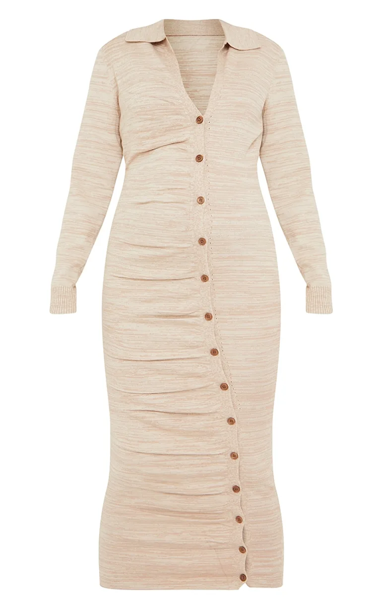 Maternity Stone Knitted Ruched Bump Midi Dress - 4