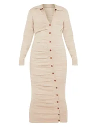 Maternity Stone Knitted Ruched Bump Midi Dress - 4