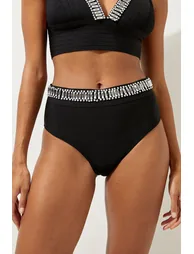 Bandage Embellished Trim High Waist Bikini Bottoms - 1