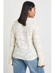 Plus Burnout Double Ruffle Tie Front Blouse - ivory - 2