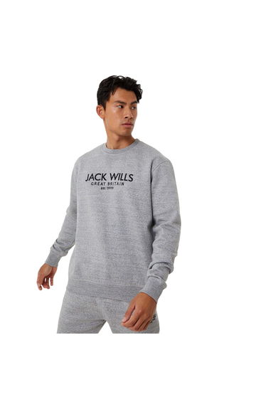 Jack Wills Mens Belvue Embroidered Logo Sweatshirt - Grey Marl