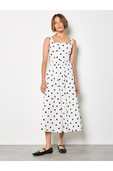 Polka Dot Smocked Midi Dress