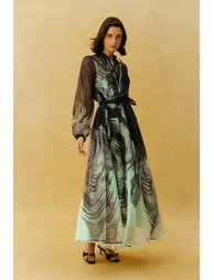 Earth Vibes Black Leaf Print Sheer Sleeve Maxi Dress - 4