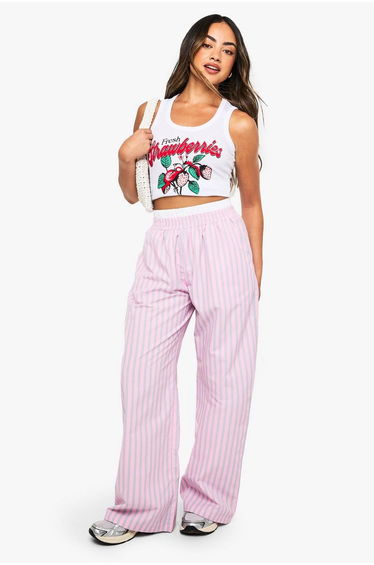 Contrast Waistband Stripe Wide Leg Trouser