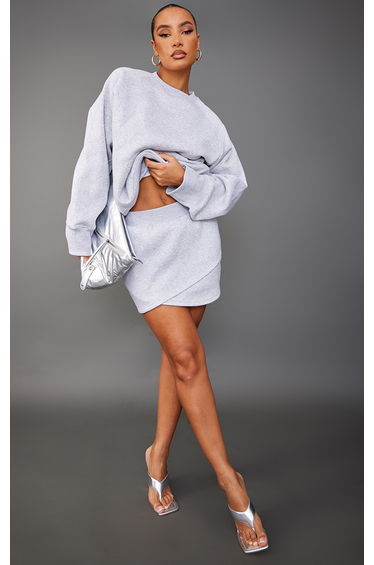 Ash Grey Wrap Over Sweat Mini Skirt