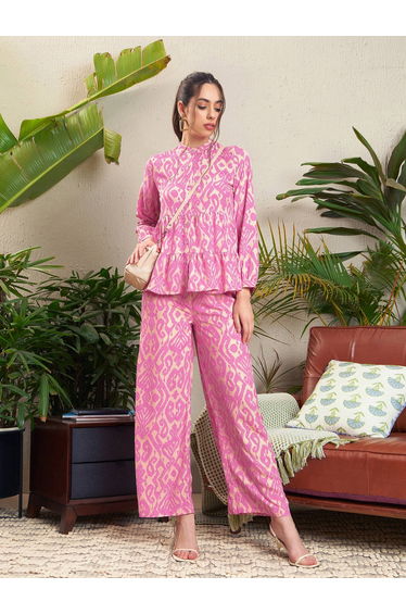 Ikat Print Tiered Shirt with Palazzo Pants Co-Ords