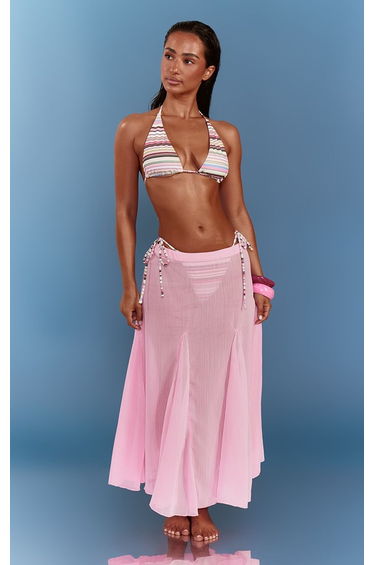 Pink Sheer Godet Midi Beach Skirt