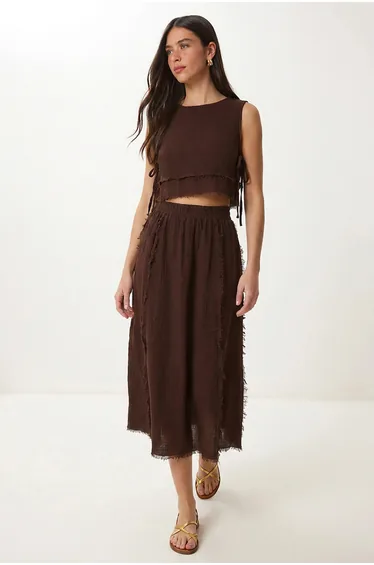 ISTANBUL Cotton Sleeveless Blouse And Midi Skirt Set