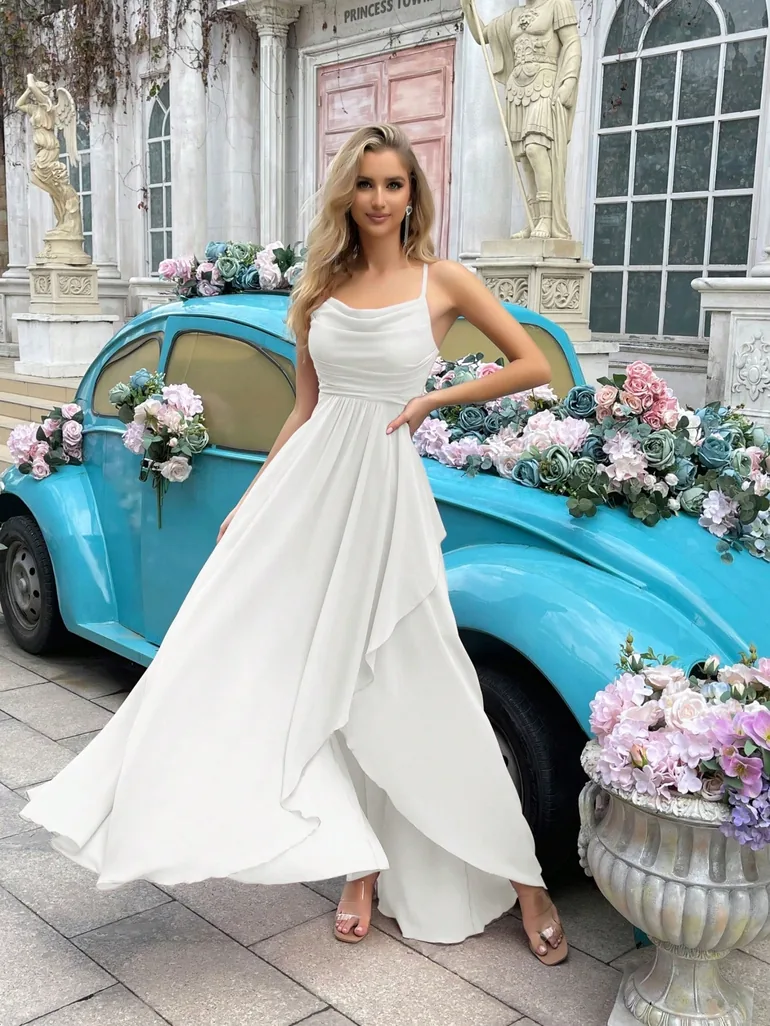 QOQ White Ruched Maxi Evening Dress QOQ White : Evening Dresses :  VogaCloset Bahrain