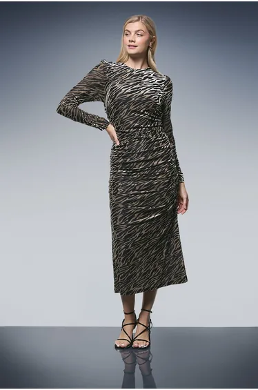 Ruched Cuff And Side Seam Velvet Devore Bodycon Dress