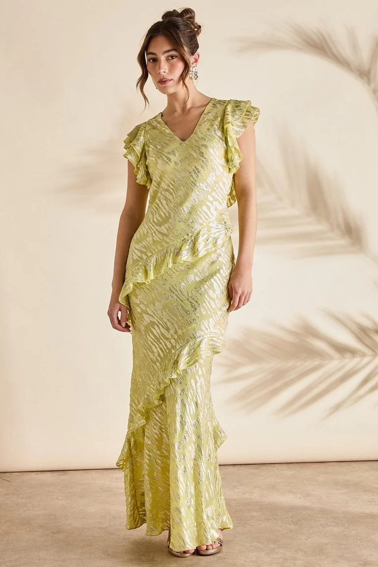 Metallic Jacquard Frill Midi Dress Coast Fashion : Premium Dresses