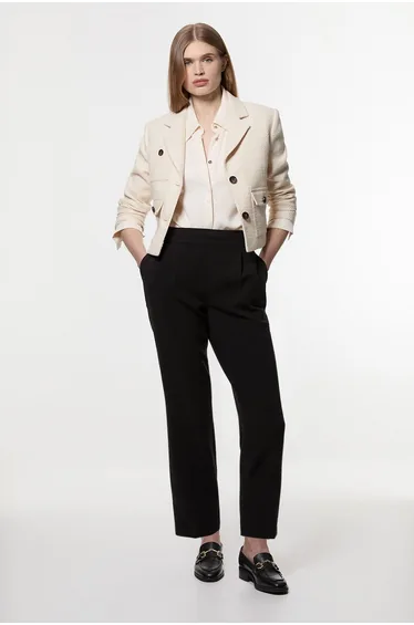 Petite Compact Stretch Essential Tailored High Waist Slim Leg Trouser